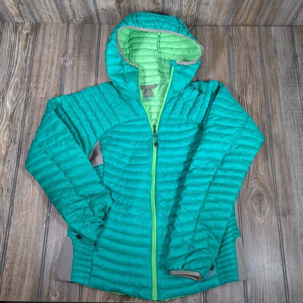 Eddie Bauer First Ascent Womens Goose Down Soft Shell Puff Hood Jacket Small